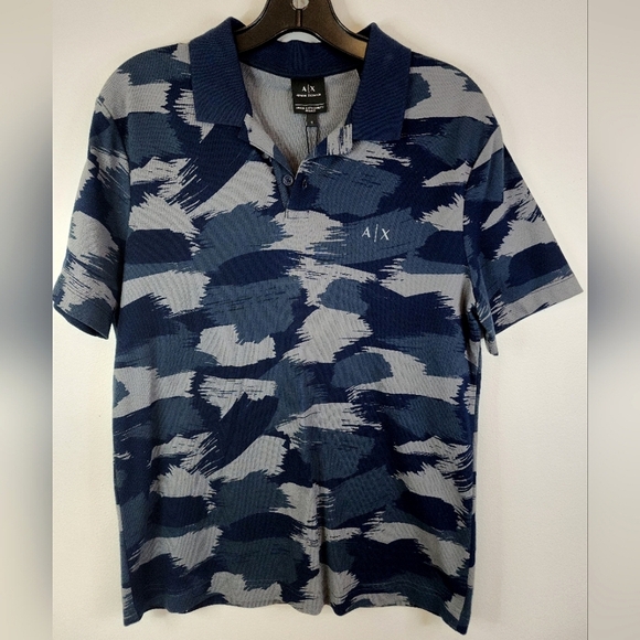 NWT Armani Exchange Men's Navy/Grey Slim Fit Sexy European Polo Shirt, sz SM - Picture 1 of 12